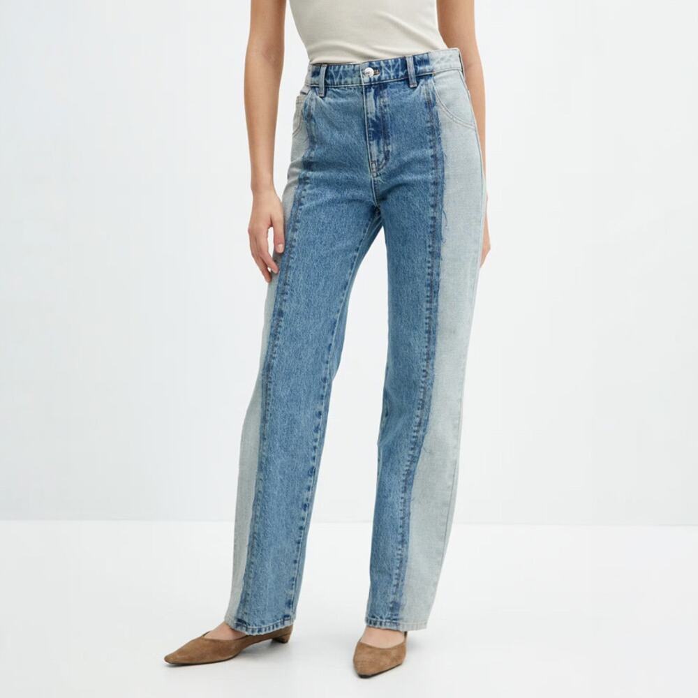 Mango Two Tone Straight Leg High Rise Jeans Size US 4